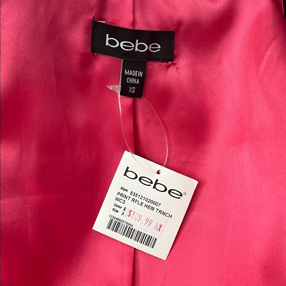 NWT bebe black and white ruffle trench coat XS - Picture 7 of 8
